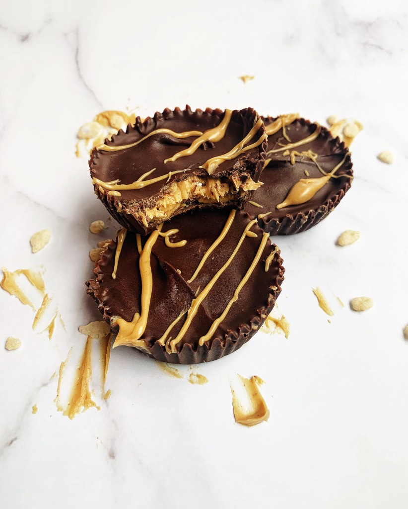 chocolate peanut butter cups with rice krispies